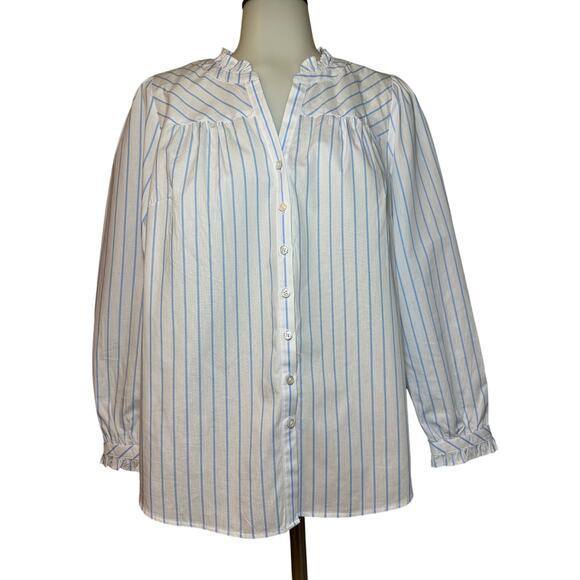 Talbots Petites Women's Size MP Feminine Button Front Stripe Shirt White Blue - Picture 1 of 6